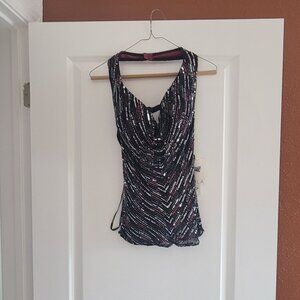 Scala Cocktail top with sequins and open back